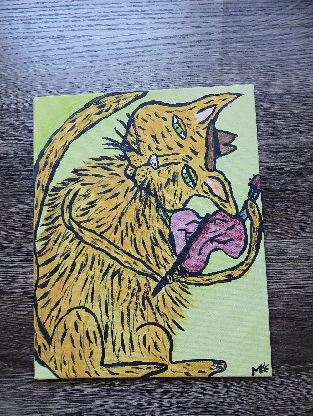 Cat Playing Fiddle Painting Folk Art